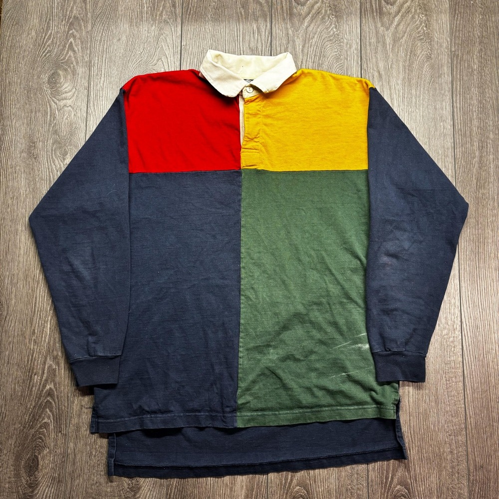 Vintage 1990s Boat House Row Color Block Rugby Long Sleeve Shirt XL Preppy